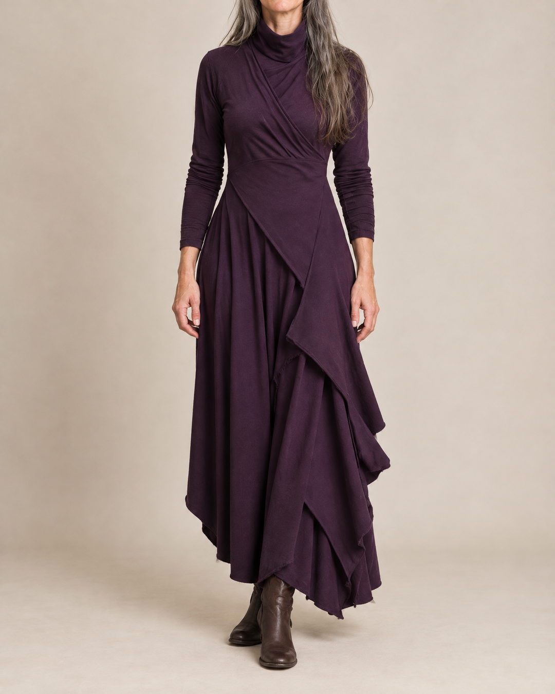 Sylvana draped turtleneck maxi dress for women