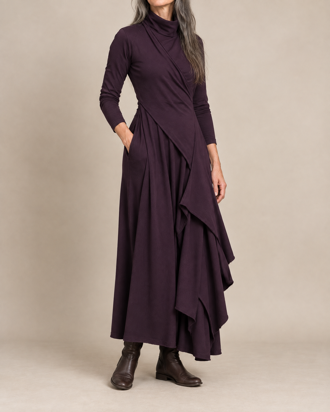 Sylvana draped turtleneck maxi dress for women