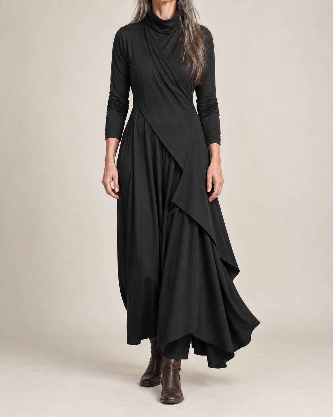 Sylvana draped turtleneck maxi dress for women