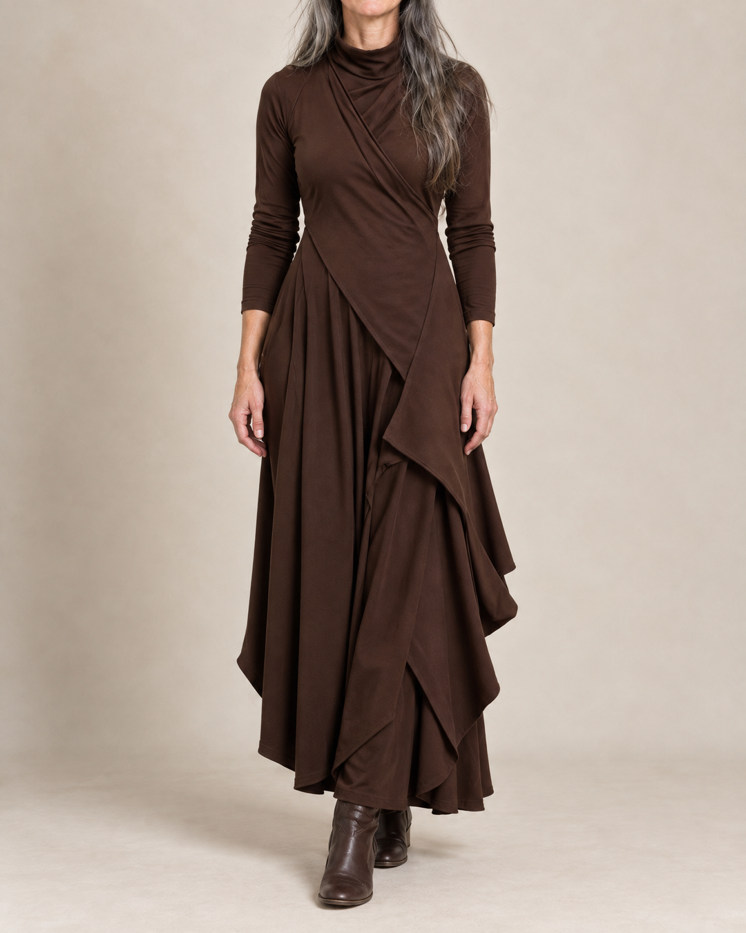 Sylvana draped turtleneck maxi dress for women