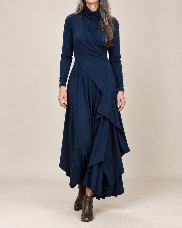 Sylvana draped turtleneck maxi dress for women