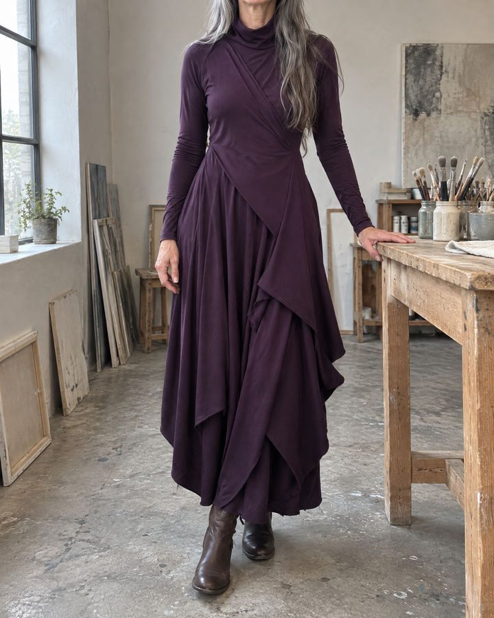 Sylvana draped turtleneck maxi dress for women