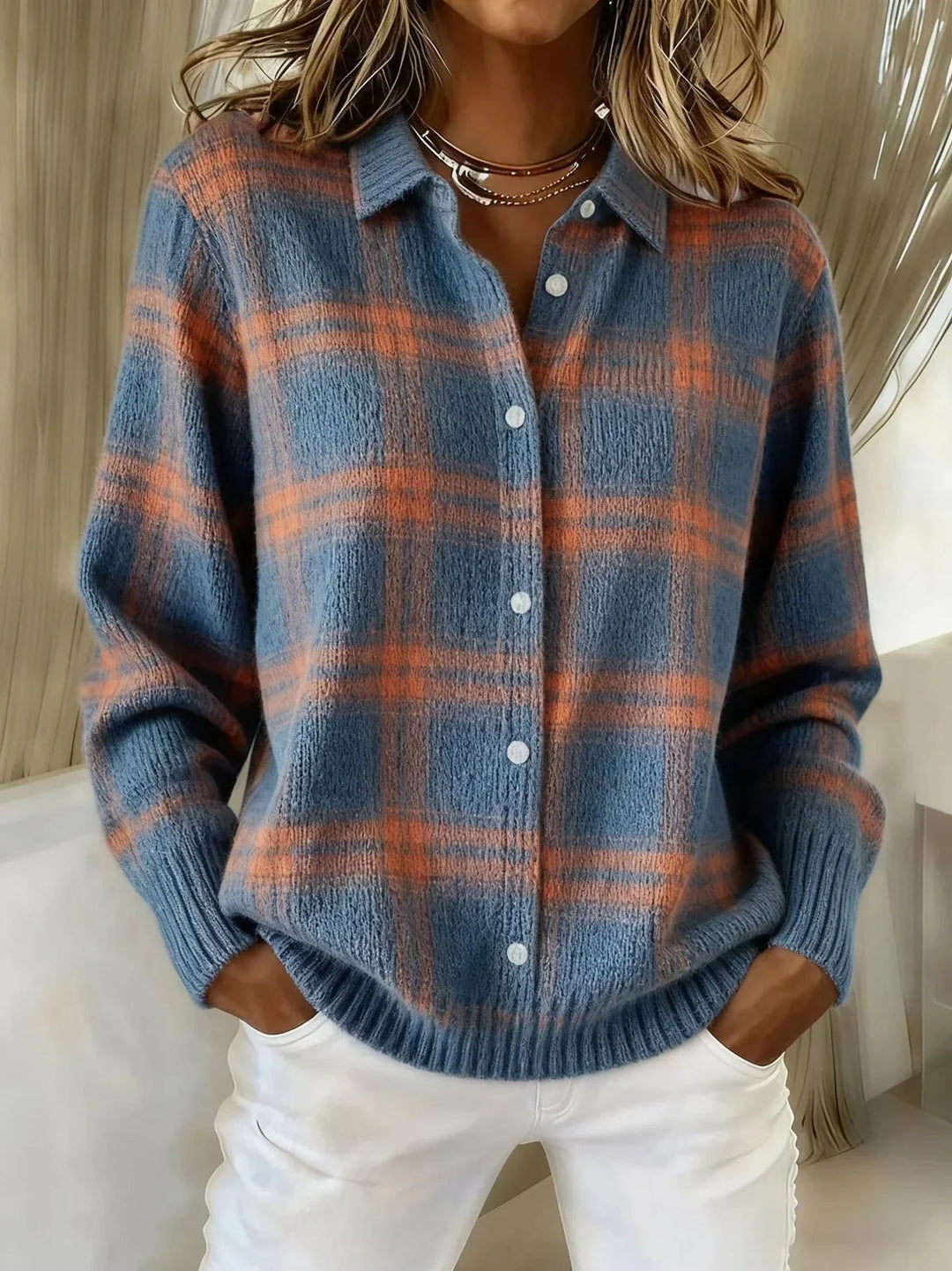 Candela checked shirt cardigan for women