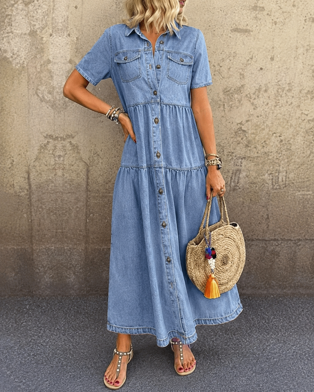 Grace button-front denim midi dress for women