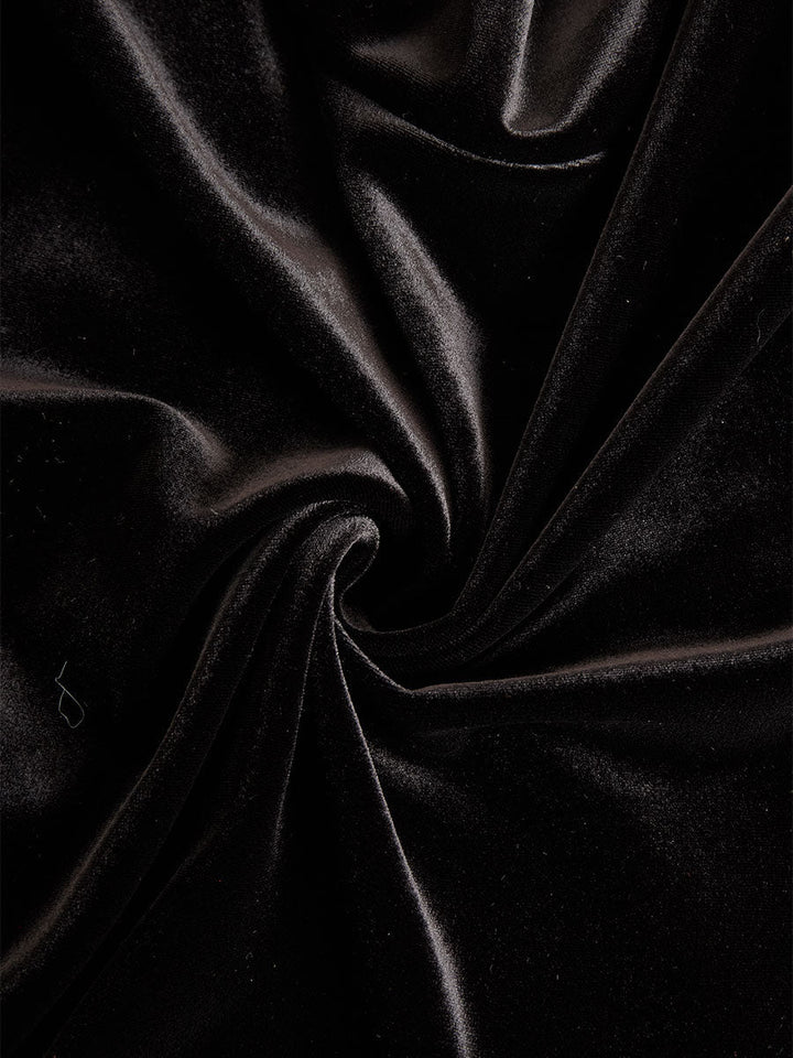 Elegant Black Velvet And Satin Midi Dress