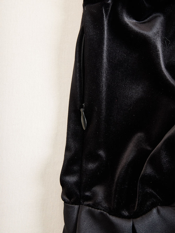 Elegant Black Velvet And Satin Midi Dress
