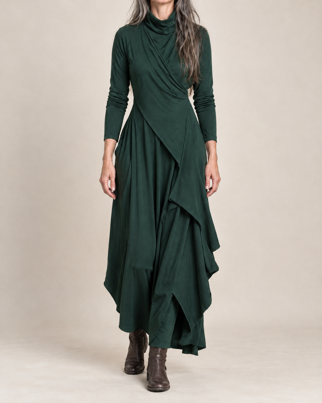 Sylvana draped turtleneck maxi dress for women