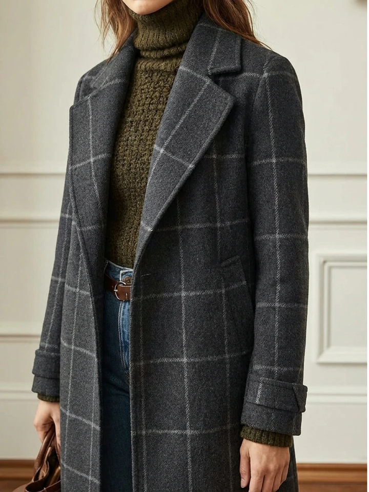 Elowen plaid wool-blend long coat for women