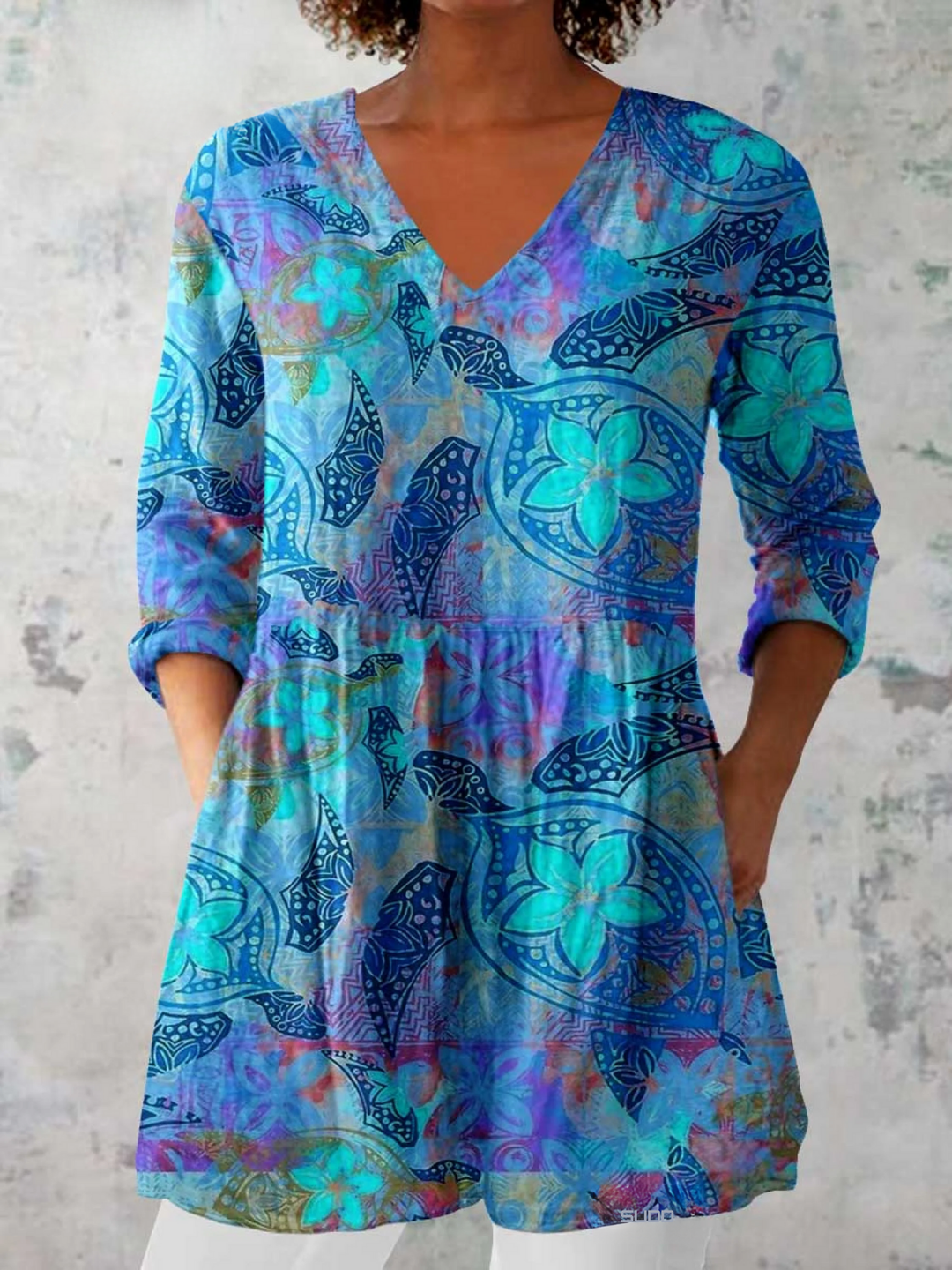 Juliette | Flowy Long V-Neck Blouse