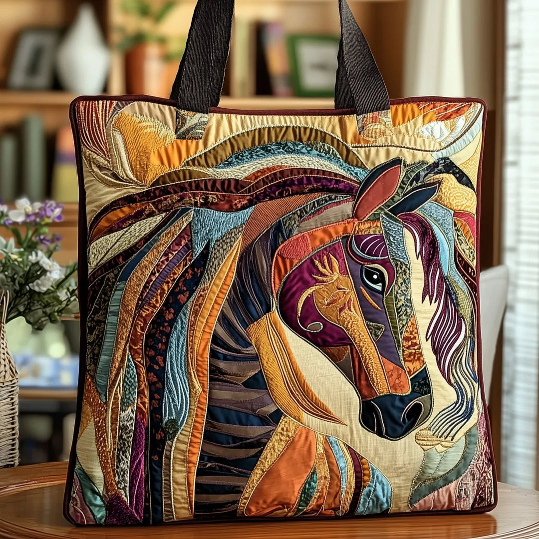 Mosaic Horse quilted tote for women