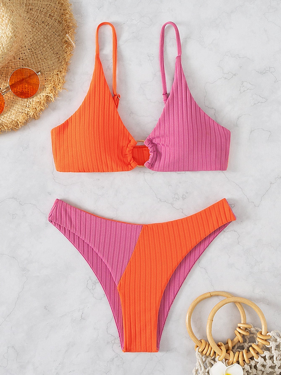 Natalie | Ribbed two tone high leg bikini