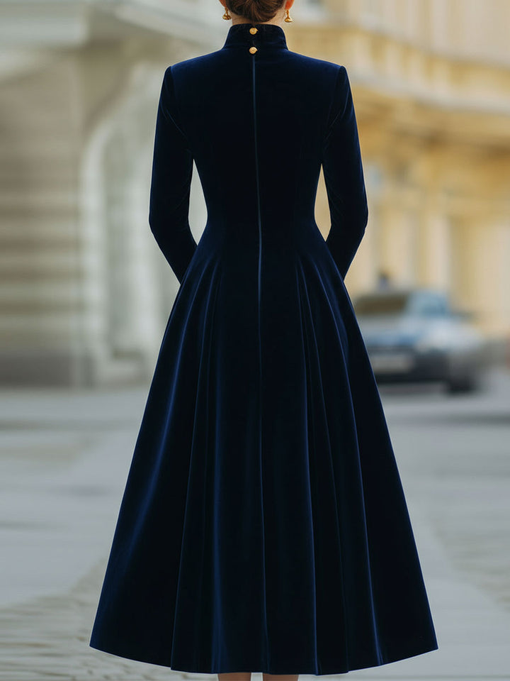 Natalia: Elegant Gold-Accented A-Line Dress