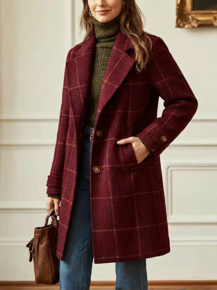 Elowen plaid wool-blend long coat for women