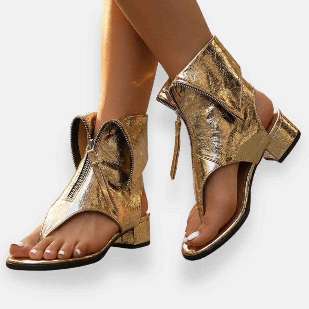 Doriane | Metallic Zip Sandals