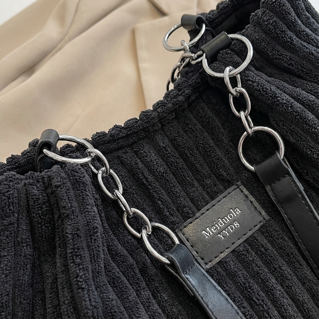 The Corduroy Tote Black - Classic Elegance Reimagined