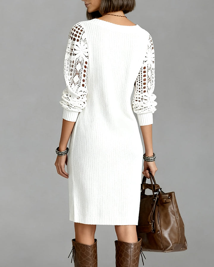 Elegant V-Neck Long-Sleeve Lace Dress