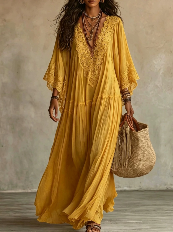 Celestina lace trim chiffon maxi dress for women