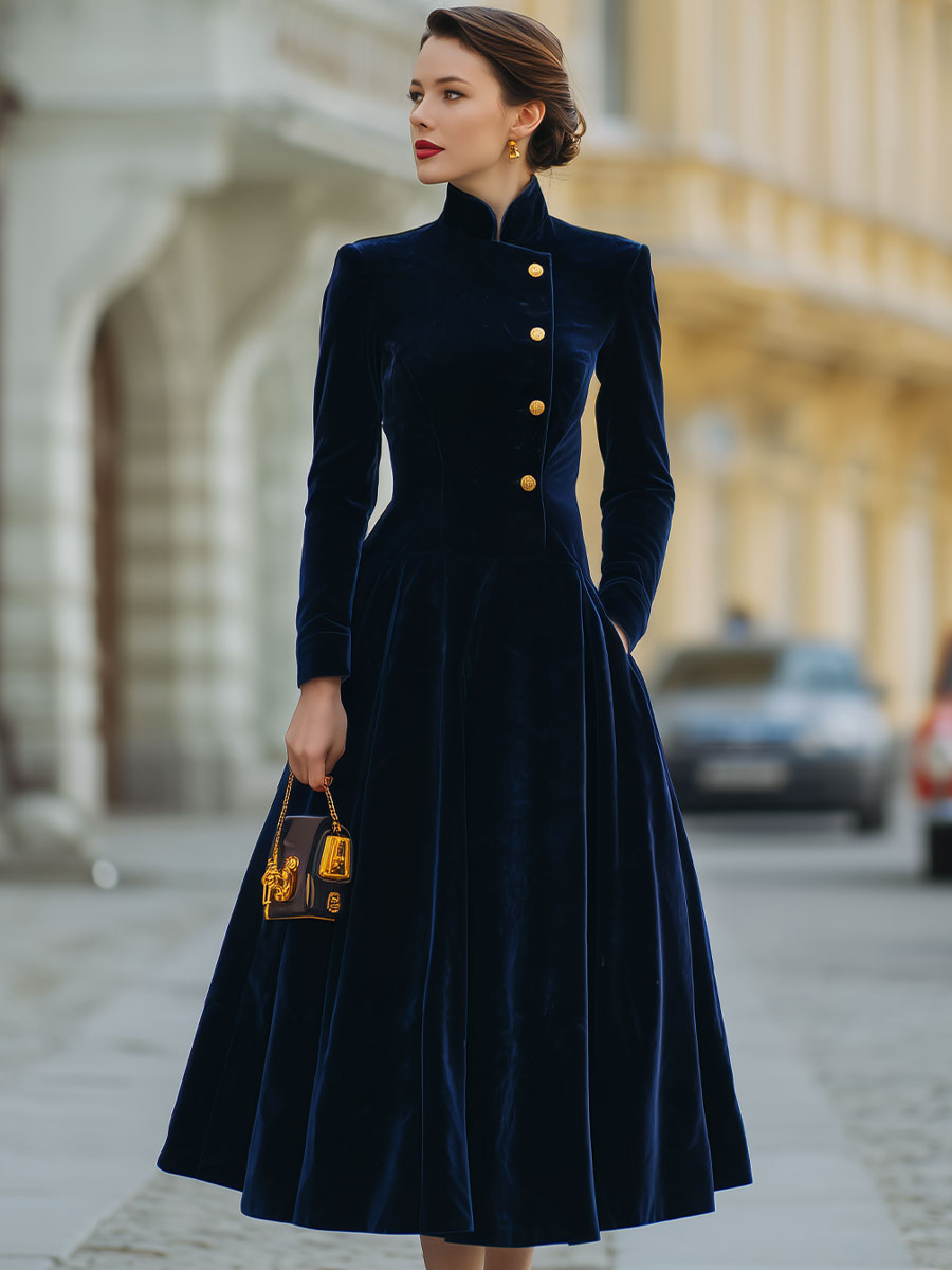 Natalia: Elegant Gold-Accented A-Line Dress