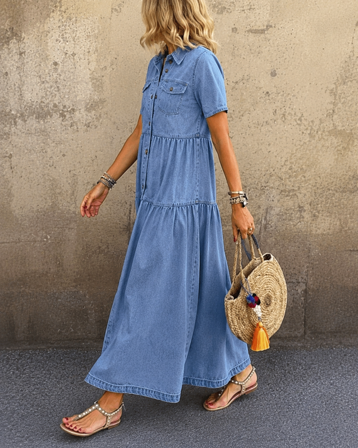 Grace button-front denim midi dress for women