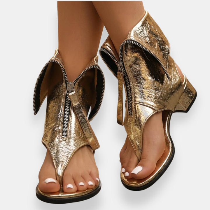 Doriane | Metallic Zip Sandals