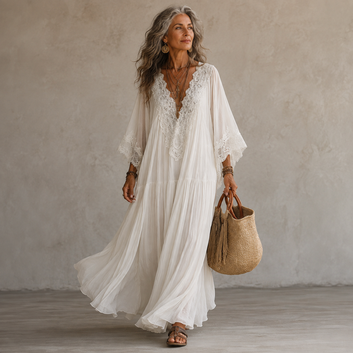Celestina lace trim chiffon maxi dress for women