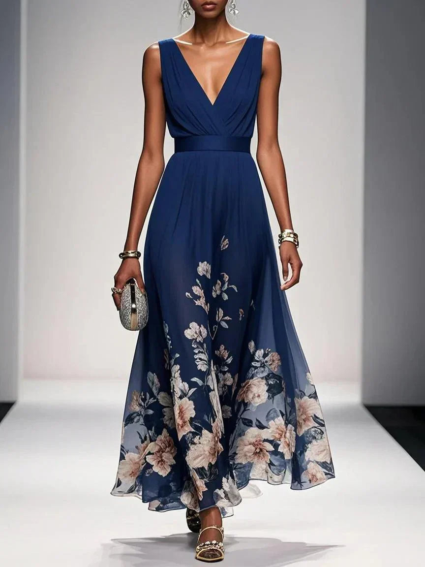 Gleamond | Floral V-Neck Maxi Dress