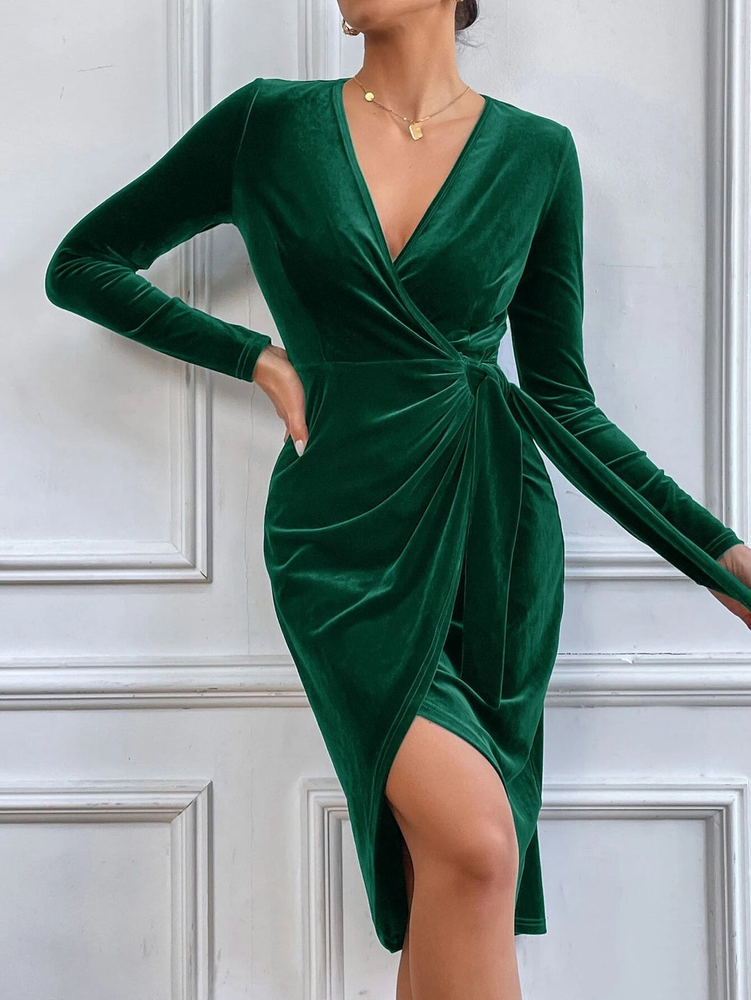 Madison Velvet Wrap Midi Dress in Royal Blue – Luxe, Figure-Flattering Silhouette