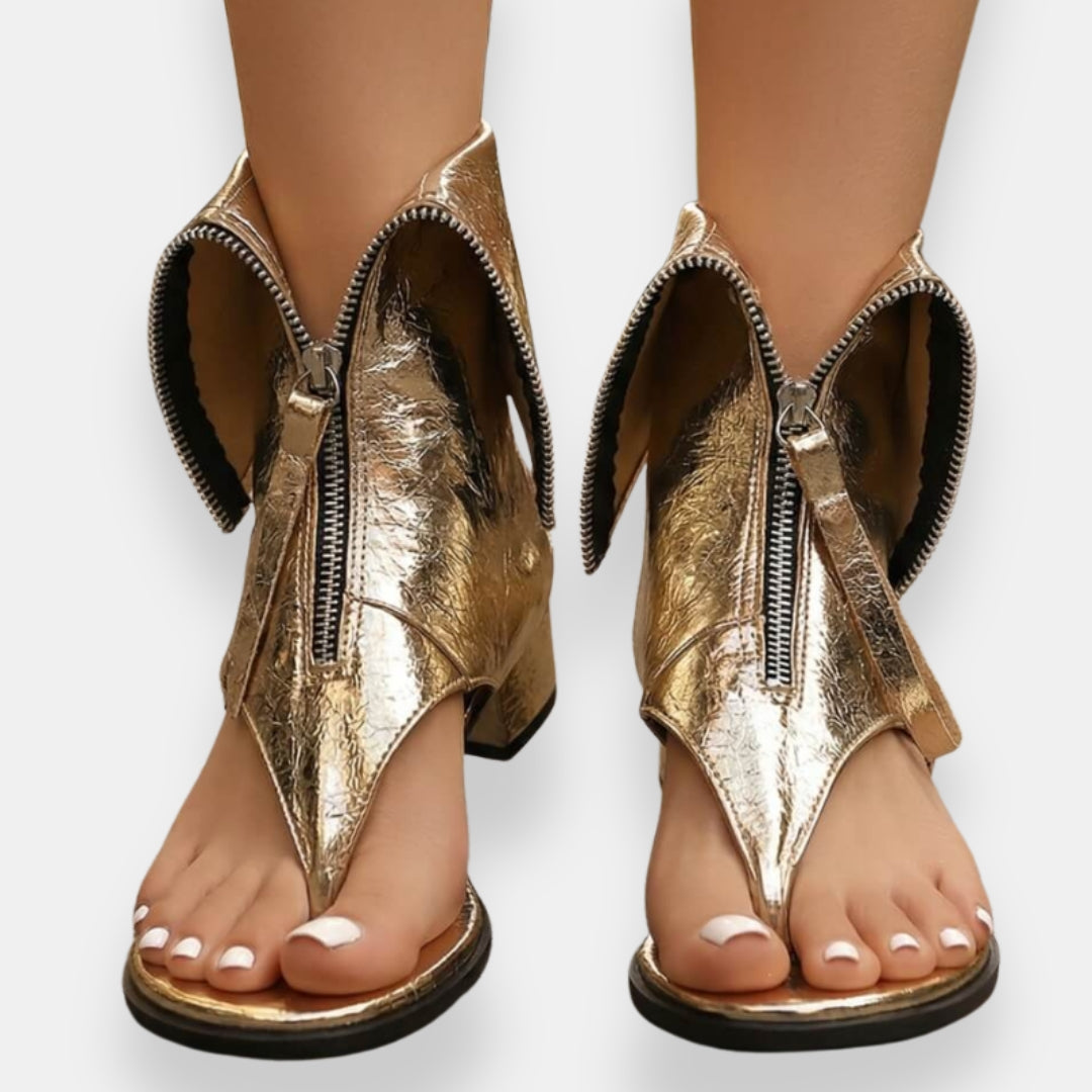 Doriane | Metallic Zip Sandals
