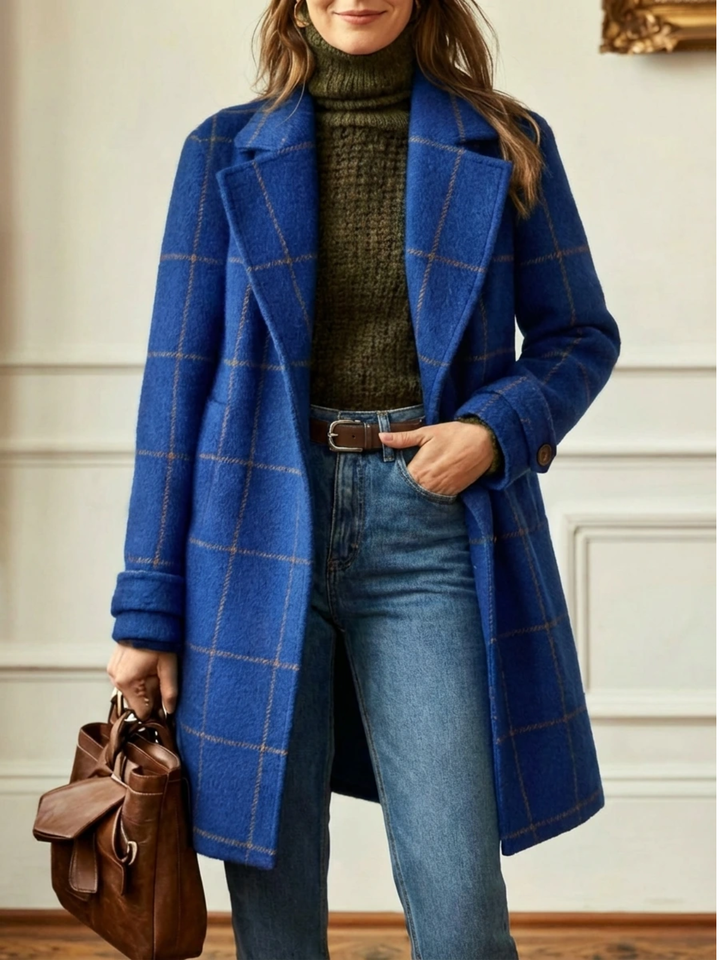 Elowen plaid wool-blend long coat for women