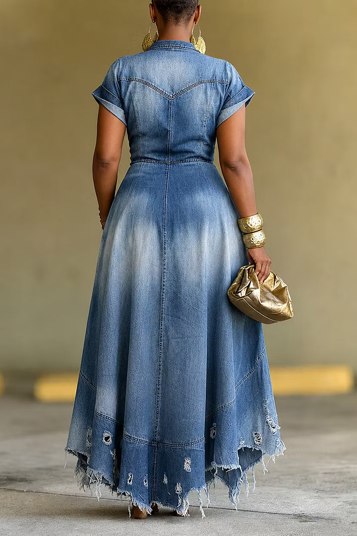 Valenza distressed denim-look dress for women
