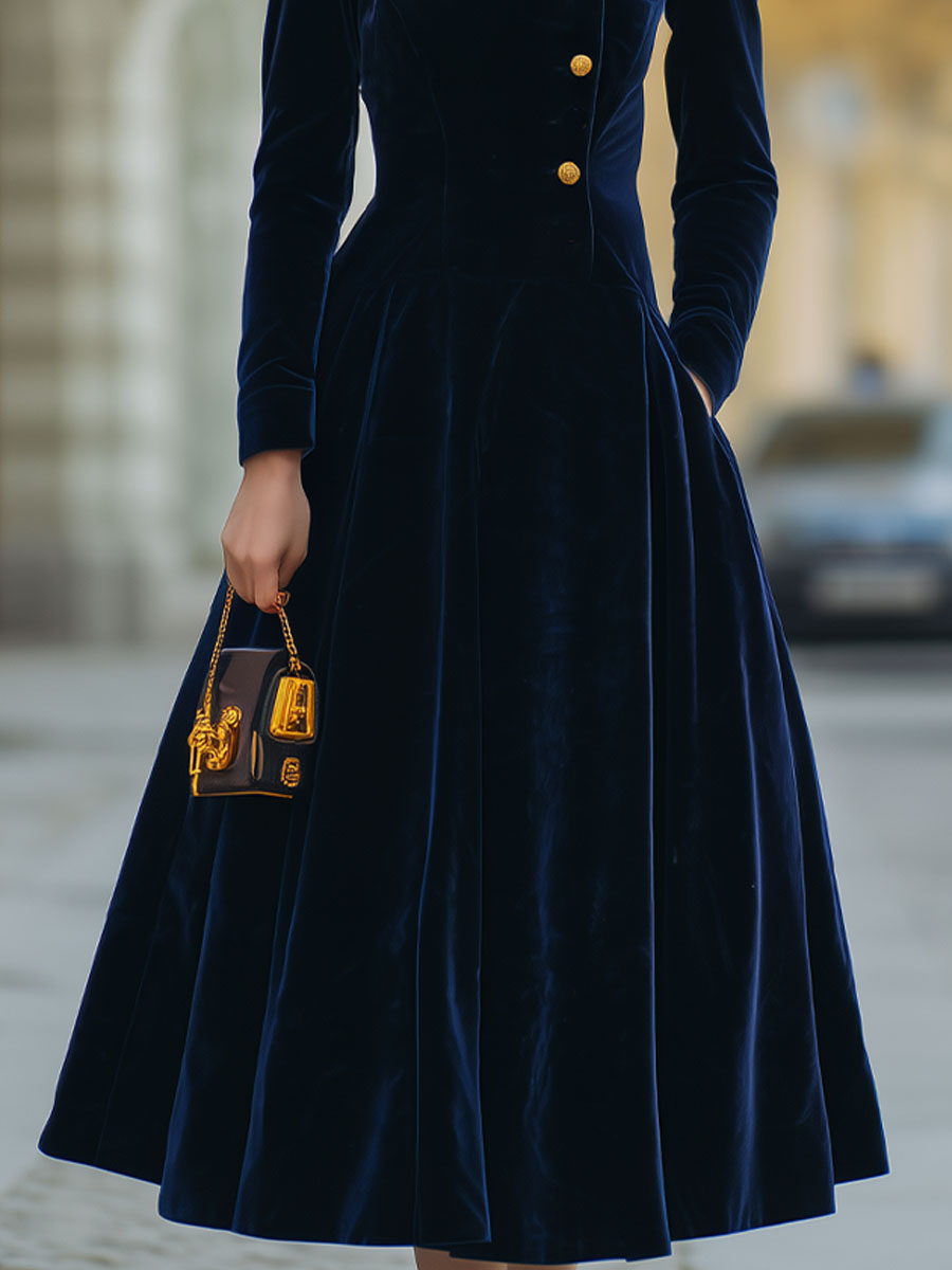 Natalia: Elegant Gold-Accented A-Line Dress