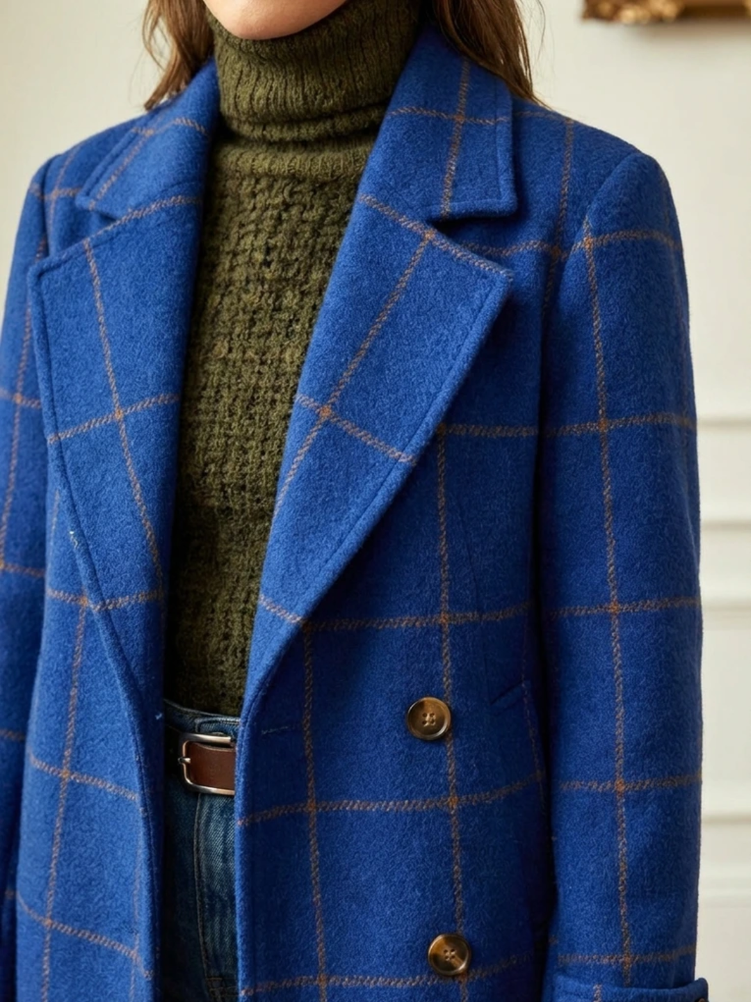 Elowen plaid wool-blend long coat for women
