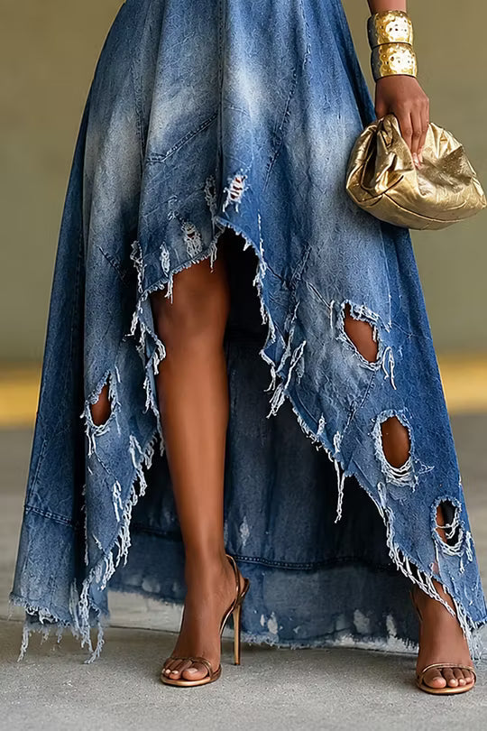 Valenza distressed denim-look dress for women