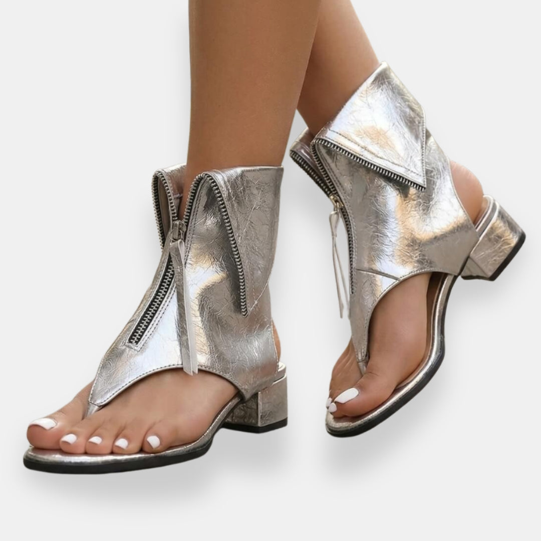 Doriane | Metallic Zip Sandals