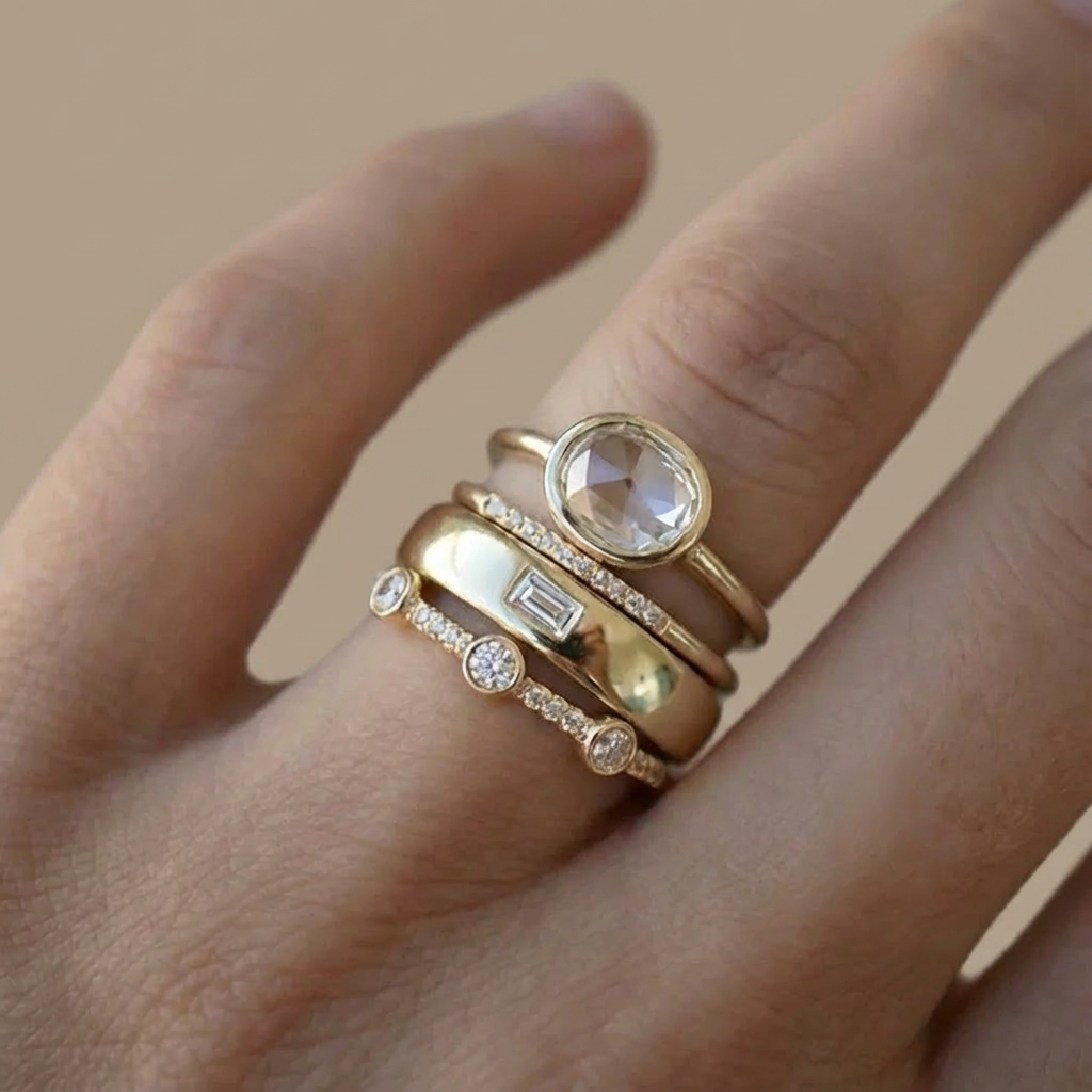 Vintage Gold &amp; Zirconia Ring Set