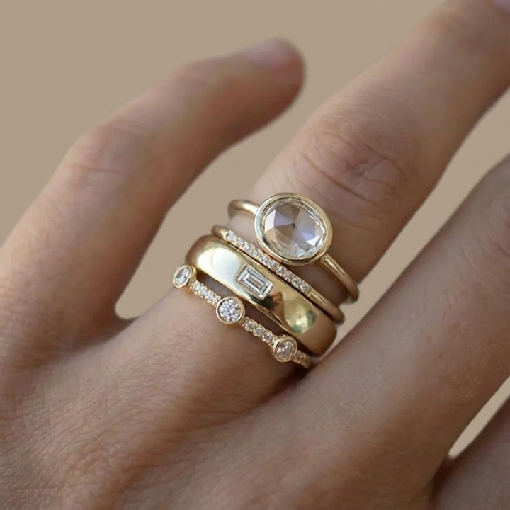 Vintage Gold &amp; Zirconia Ring Set