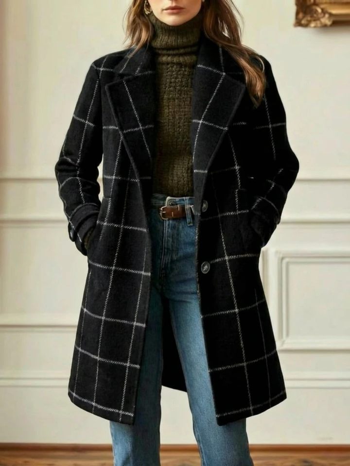 Elowen plaid wool-blend long coat for women