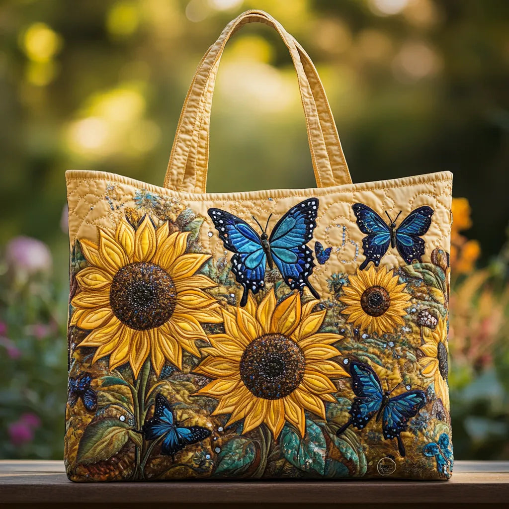 Sunflowers &amp; Blue Butterflies quilted tote for women
