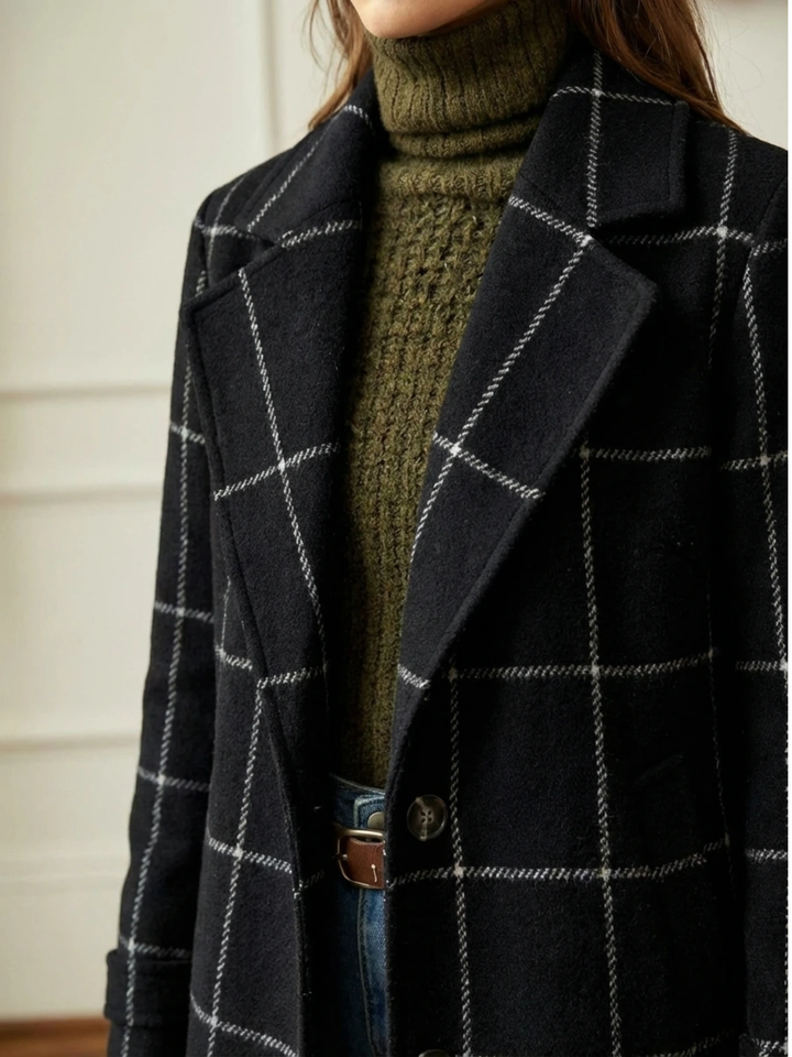 Elowen plaid wool-blend long coat for women