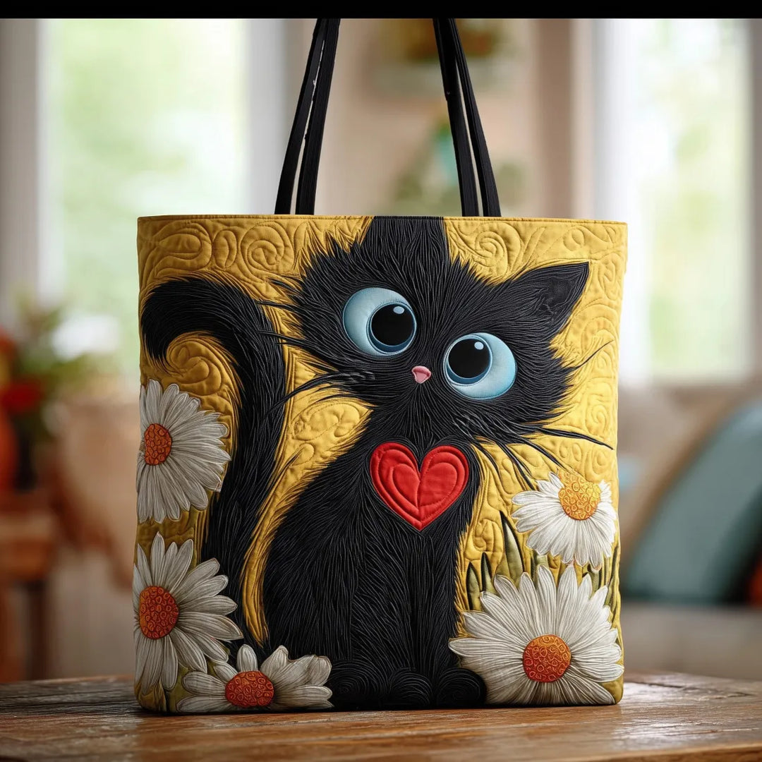 Black Cat &amp; Daisies handmade quilted tote for women