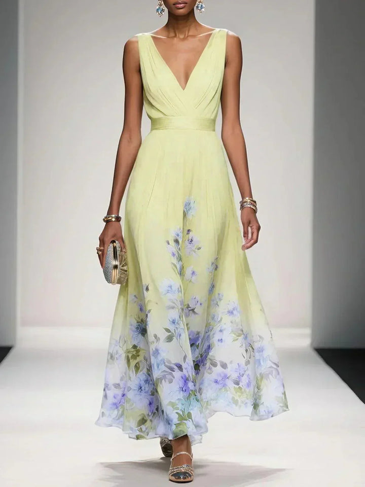 Gleamond | Floral V-Neck Maxi Dress
