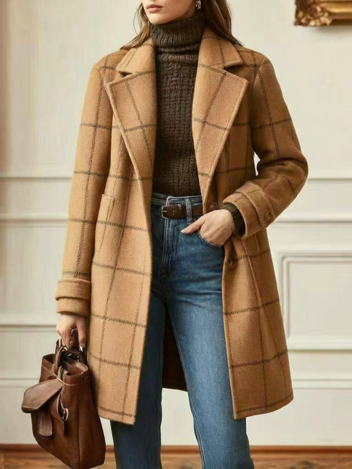 Elowen plaid wool-blend long coat for women