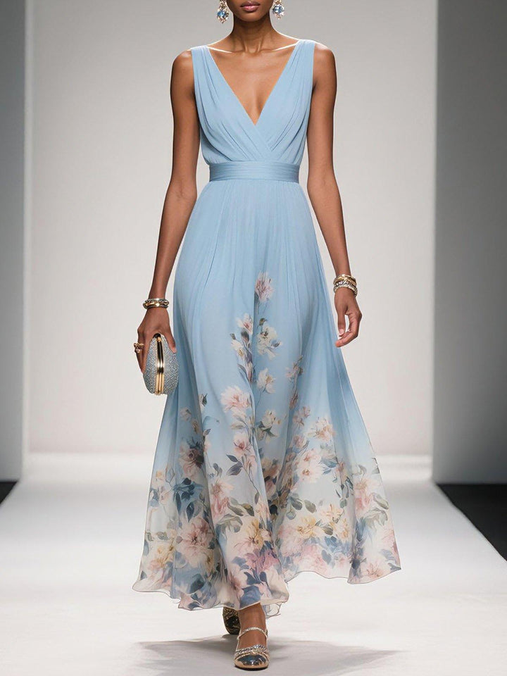 Gleamond | Floral V-Neck Maxi Dress