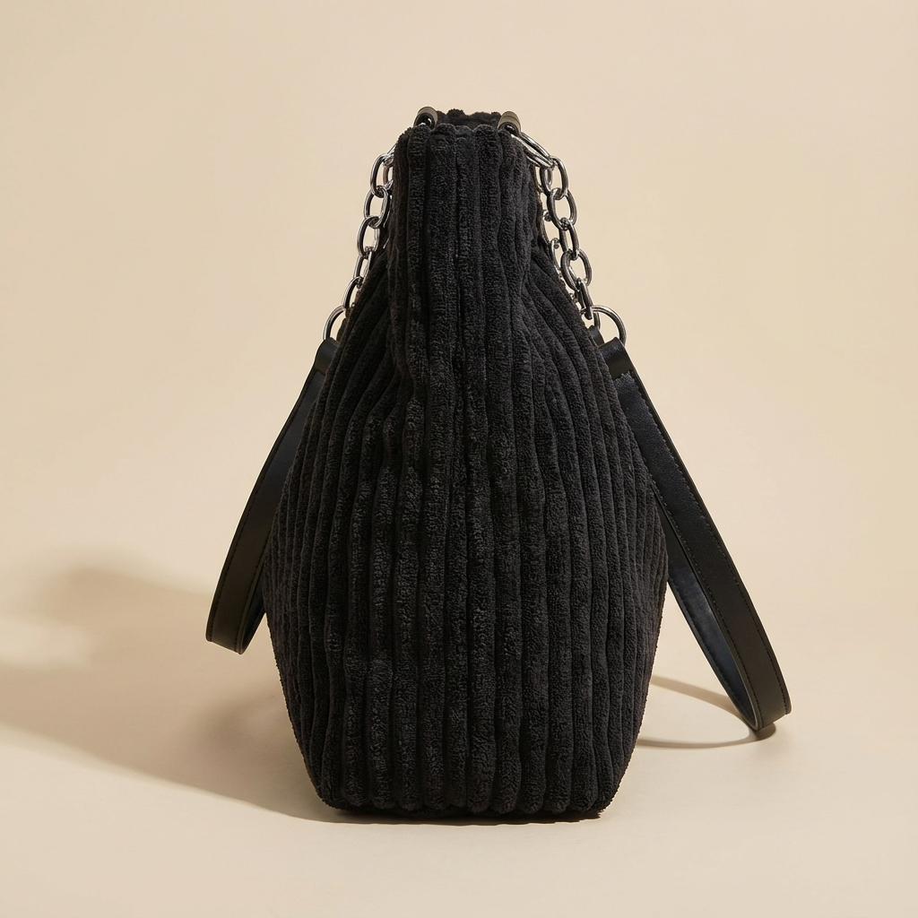 The Corduroy Tote Black - Classic Elegance Reimagined
