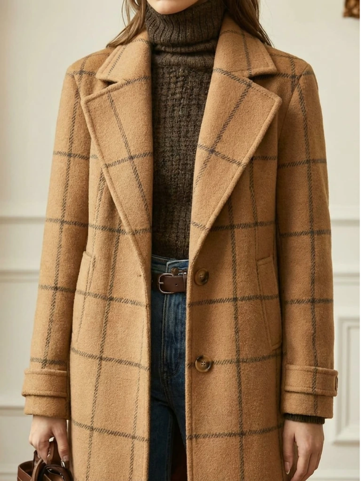 Elowen plaid wool-blend long coat for women