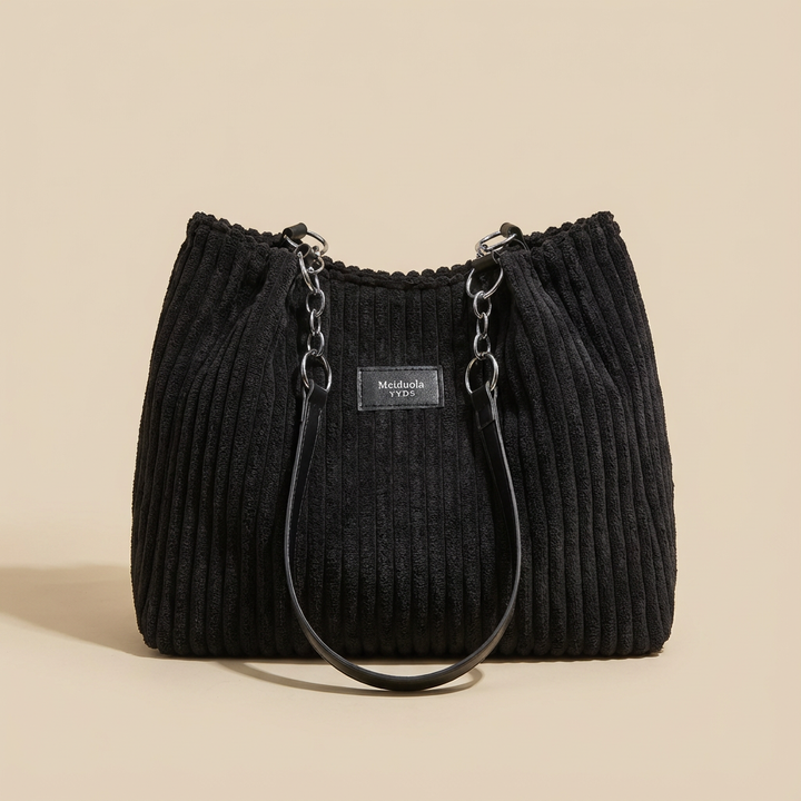 The Corduroy Tote Black - Classic Elegance Reimagined