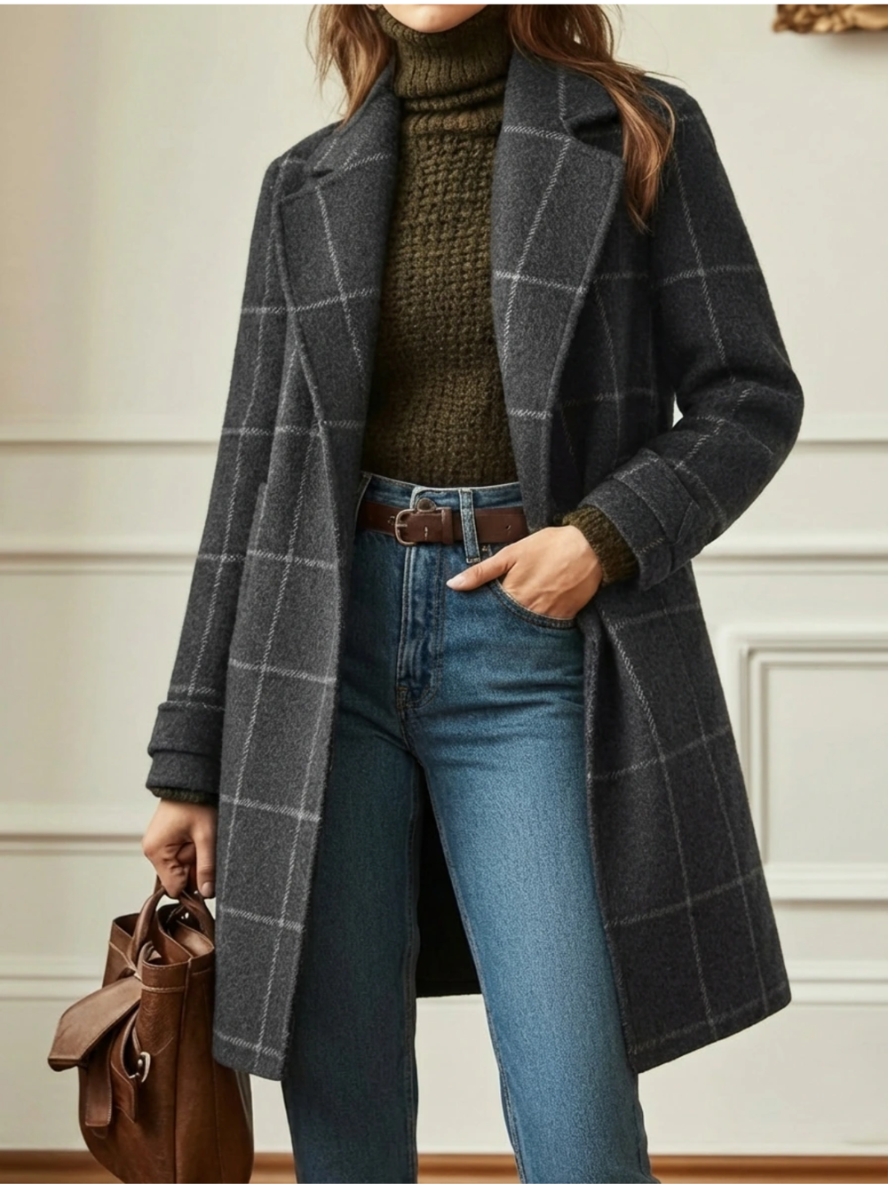 Elowen plaid wool-blend long coat for women