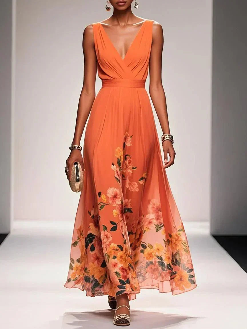 Gleamond | Floral V-Neck Maxi Dress