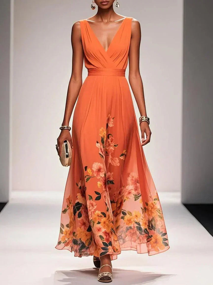 Gleamond | Floral V-Neck Maxi Dress