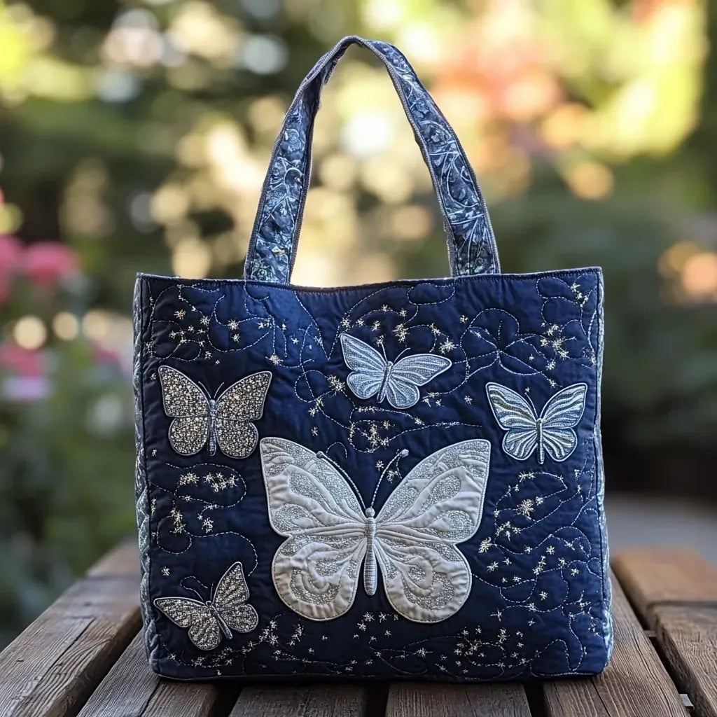 Silver Butterfly handmade quilted tote for women
